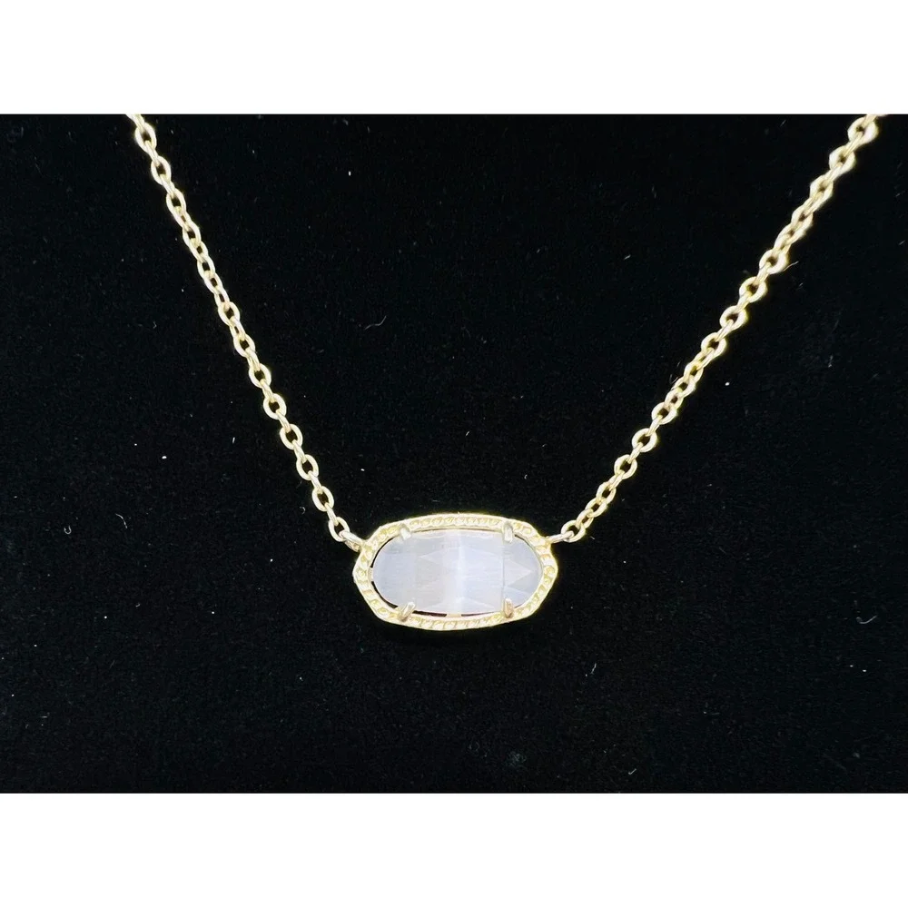 Kendra Scott Elisa Pendant Necklace Gold Iridescent Slate Cats Eye Stone